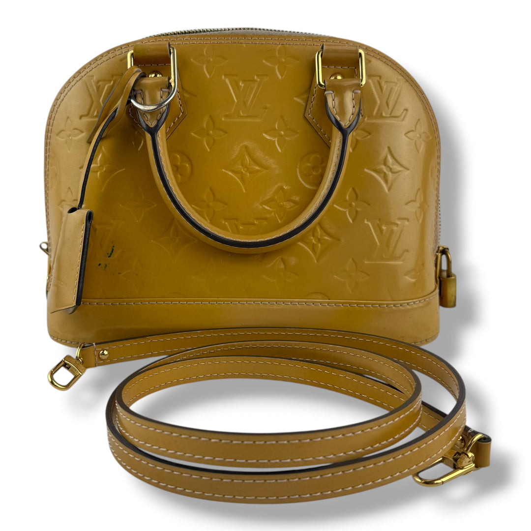 Louis Vuitton Alma BB Beige Vernis Patent Leather Monogram Handbag