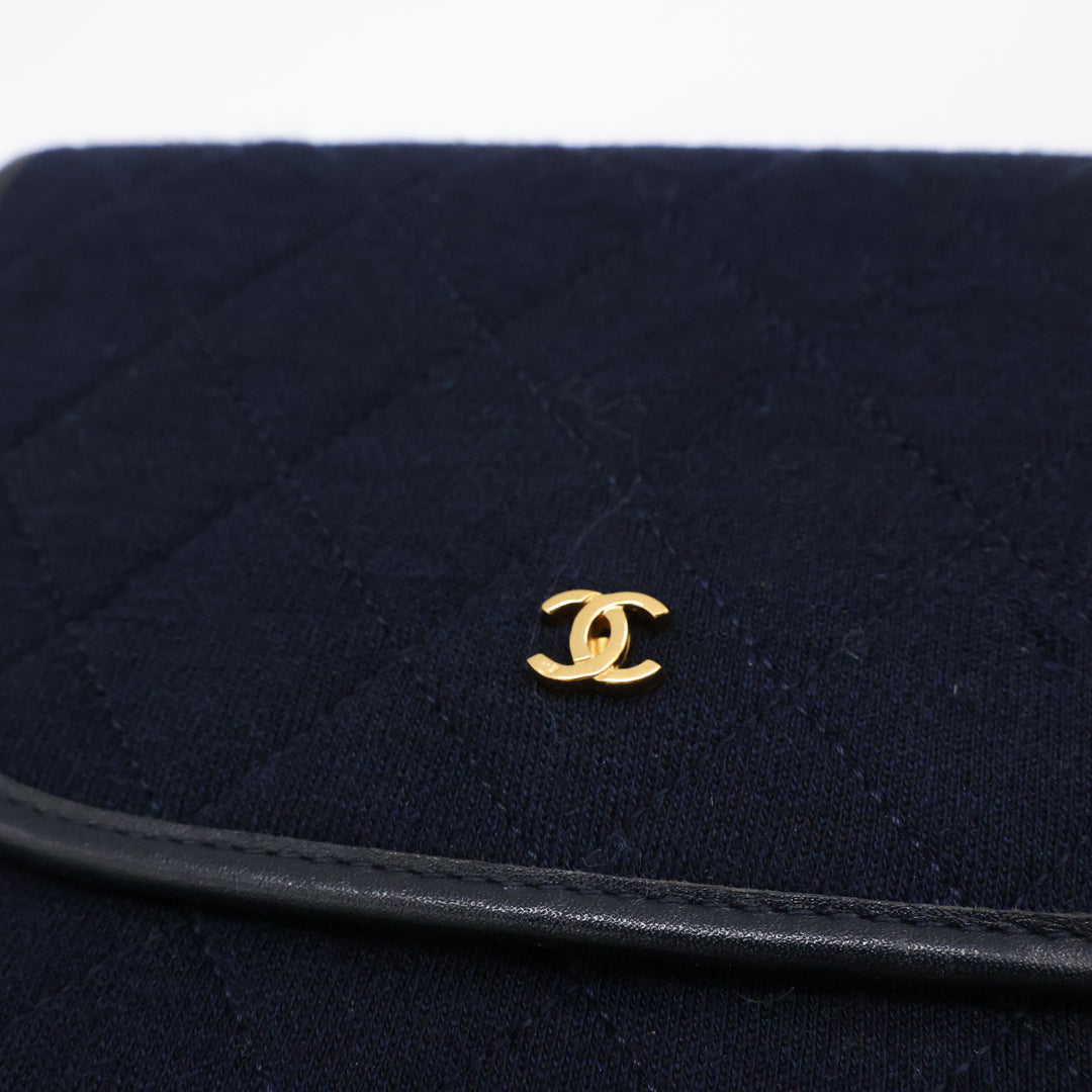 Chanel Navy Quilted Cotton Vintage Mini Matelasse Handbag