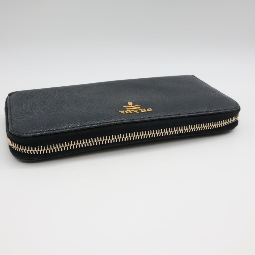Prada Black Saffiano Leather Long Zippy Wallet