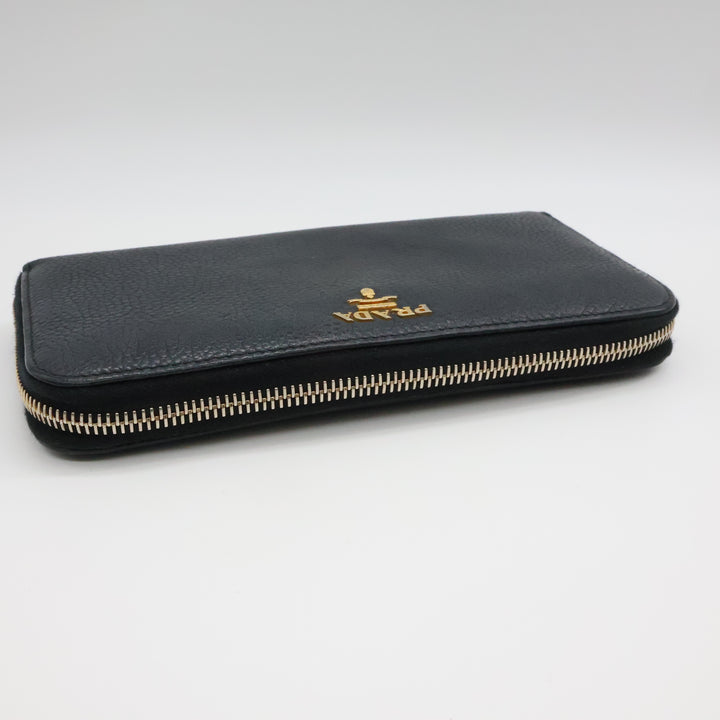 Prada Black Saffiano Leather Long Zippy Wallet