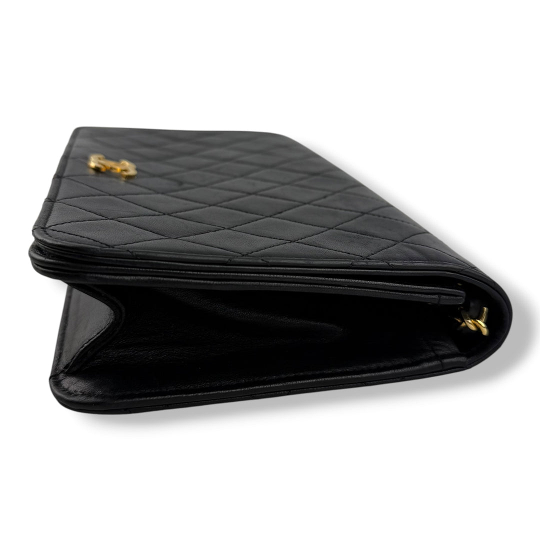 Chanel CC Black Push Lock Single Flap Quilted Lambskin Shoulder Handbag