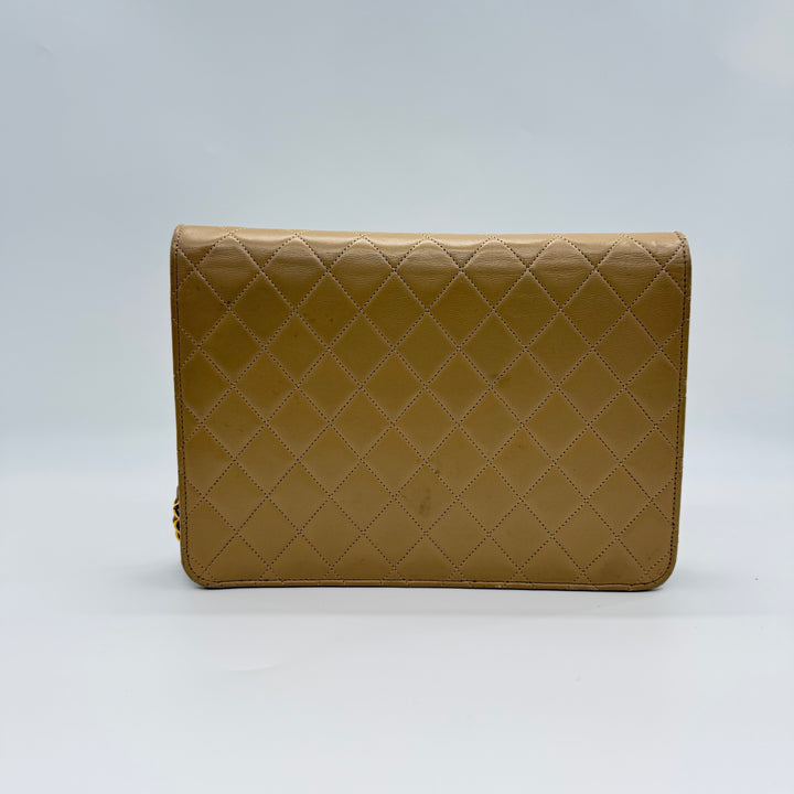 Chanel CC Cream Push Lock Single Flap Quilted Lambskin Shoulder Handbag