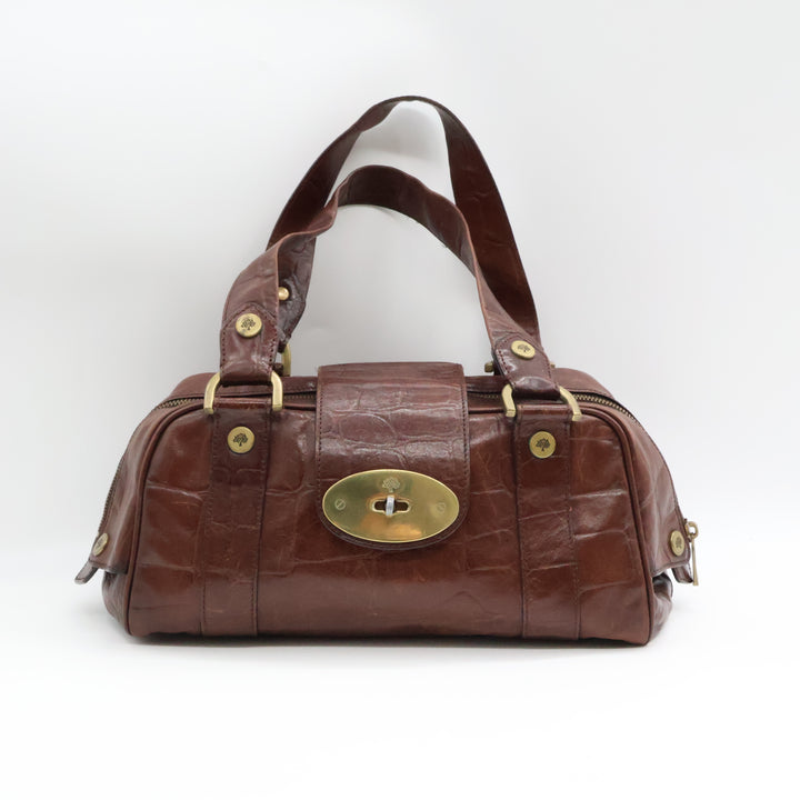 Mulberry Croc Embossed Brown East West Shoulder Bayswater Handbag