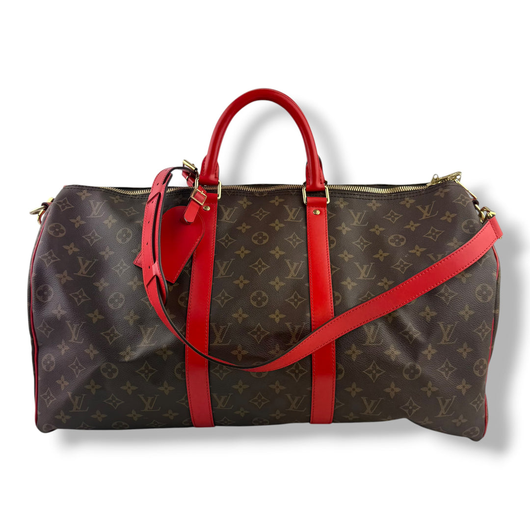Louis Vuitton Bandouliere Brown Monogram / Red 50 Keepall Duffle Bag