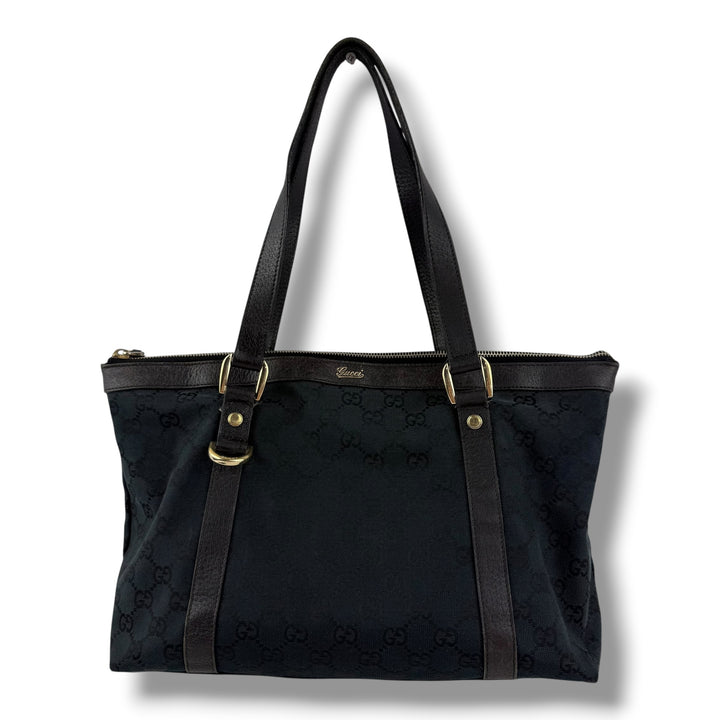 Gucci Abbey GG Black Canvas D-Ring Tote Handbag