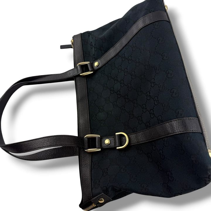 Gucci Abbey GG Black Canvas D-Ring Tote Handbag