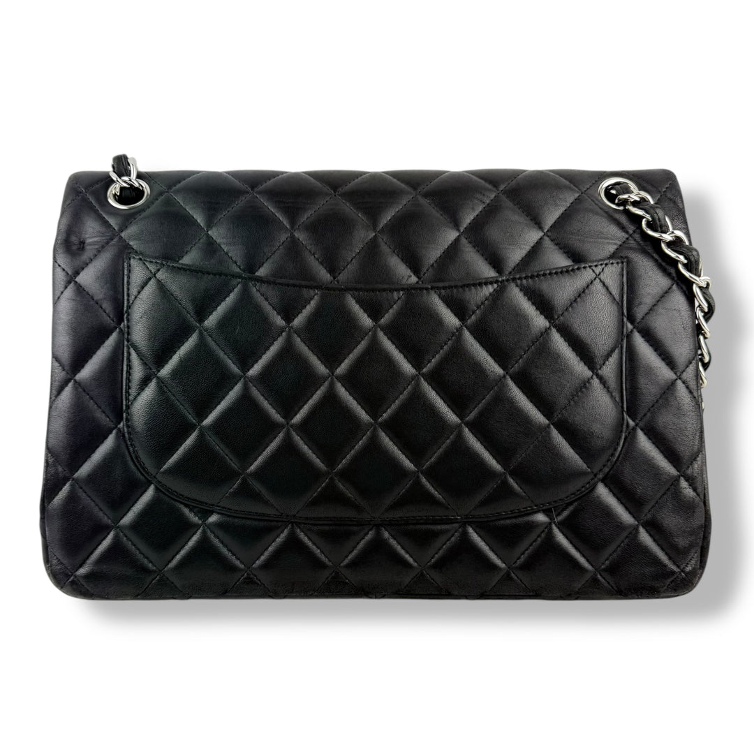 Chanel Double Classic Lambskin Black Flap Handbag Large