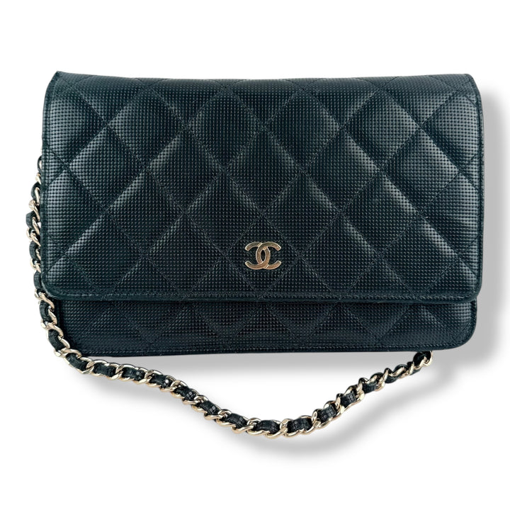 Chanel Black Perforated Lambskin Wallet On Chain Handbag
