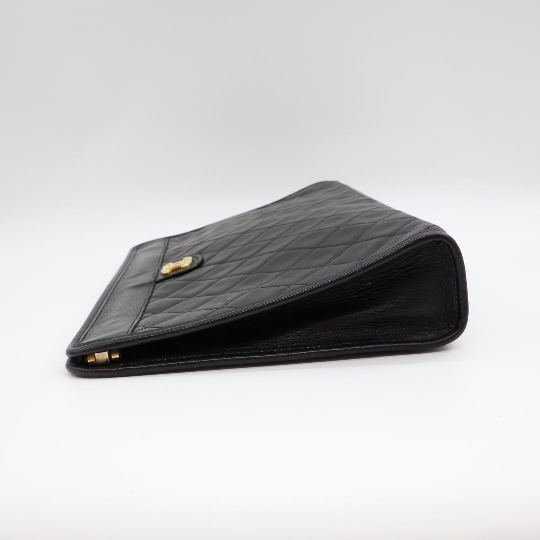 Chanel CC Black Quilted Lambskin Vintage Clutch Bag