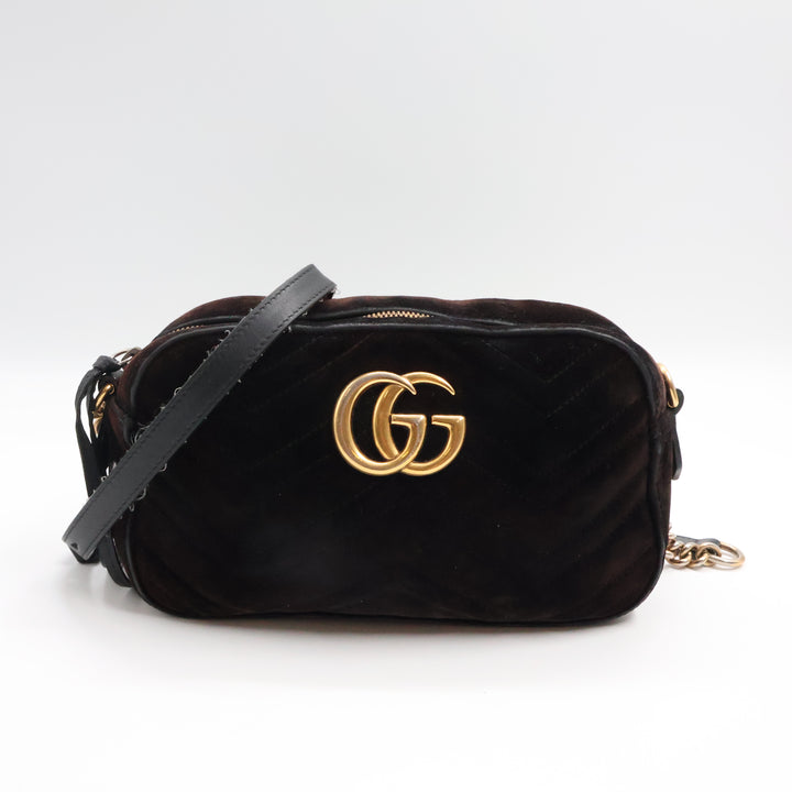 Gucci GG Marmont Black Velvet Small Camera Handbag