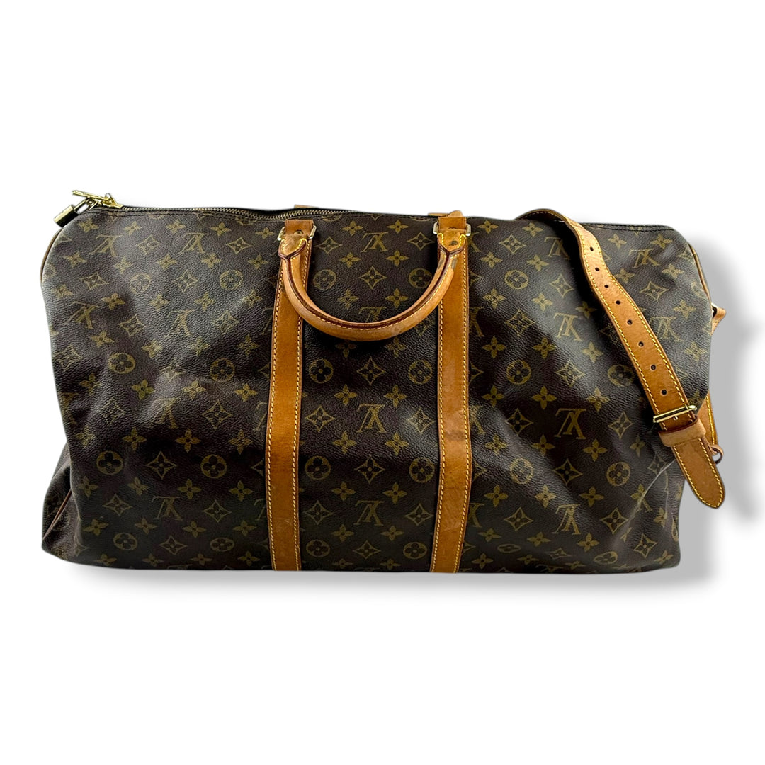 Louis Vuitton Bandouliere Vintage Brown Monogram 55 Keepall Duffle Bag