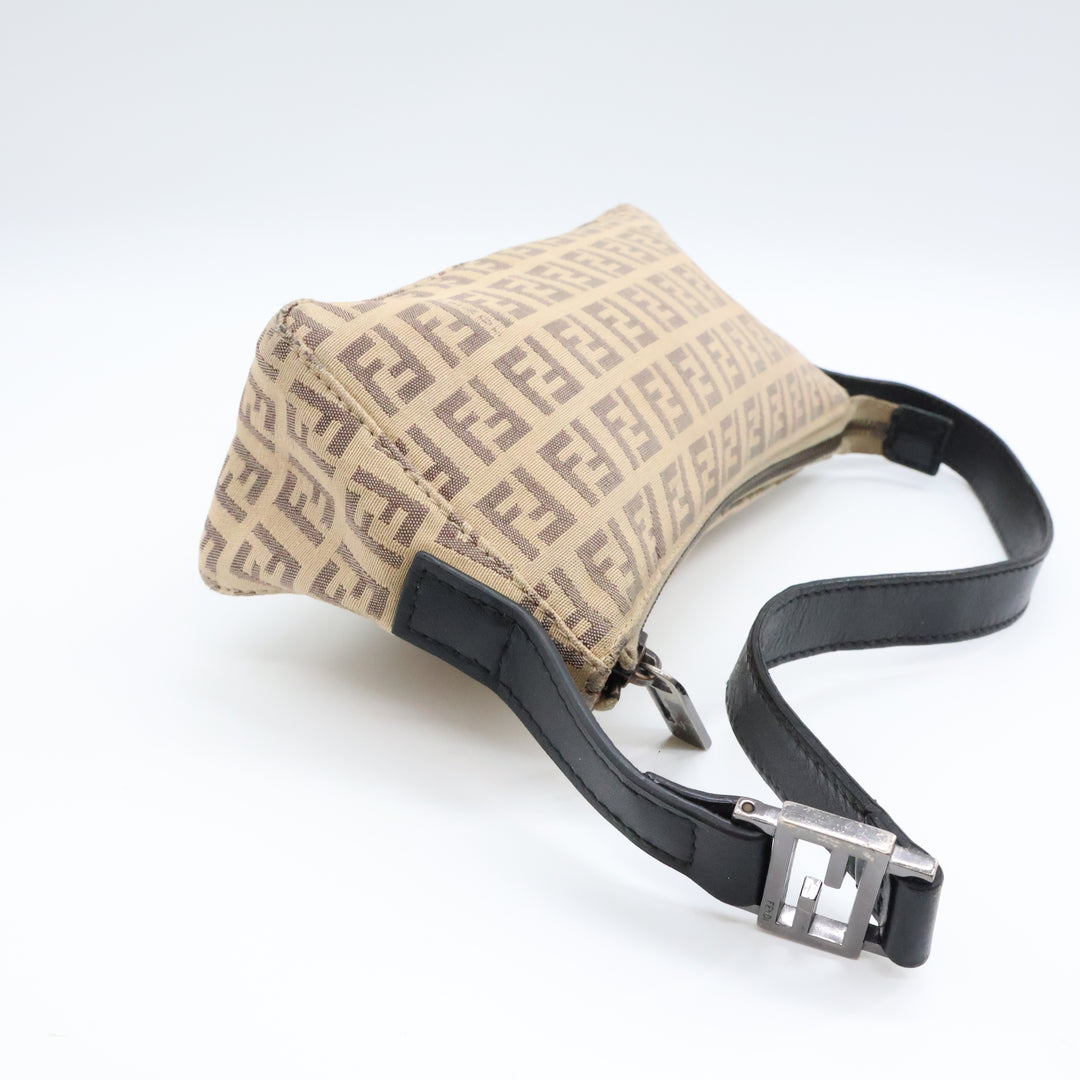 Fendi FF Zucchino Baguette Beige Handbag