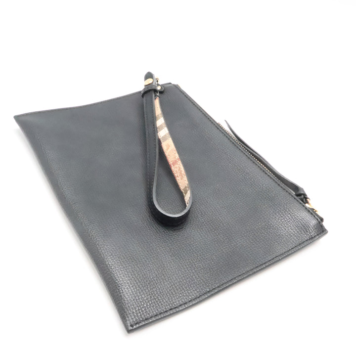 Burberry Black Leather Clutch Handbag