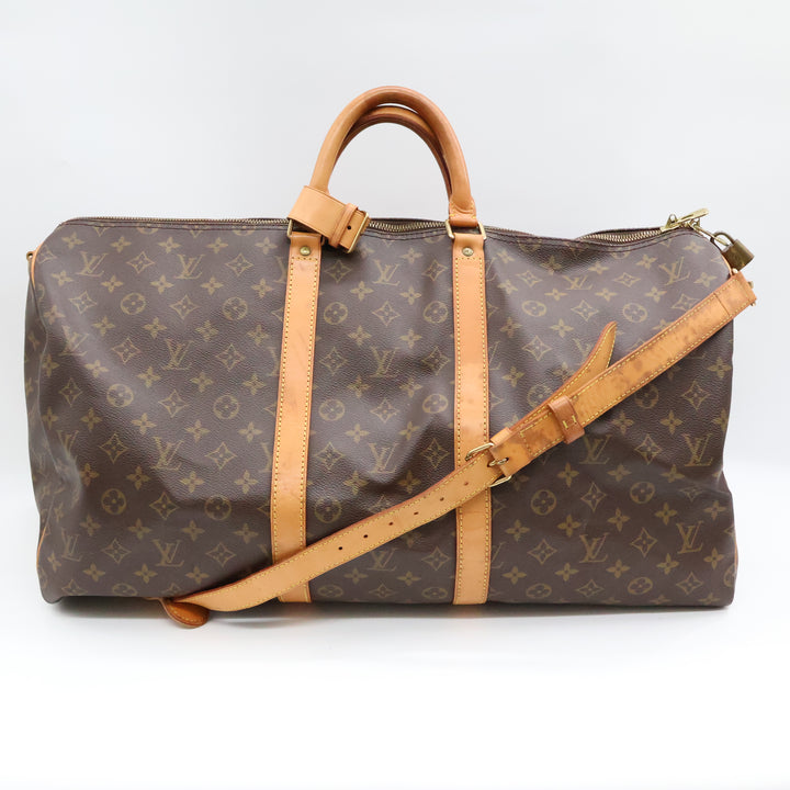 Louis Vuitton Bandouliere Vintage Brown Monogram 55 Keepall Duffle Bag
