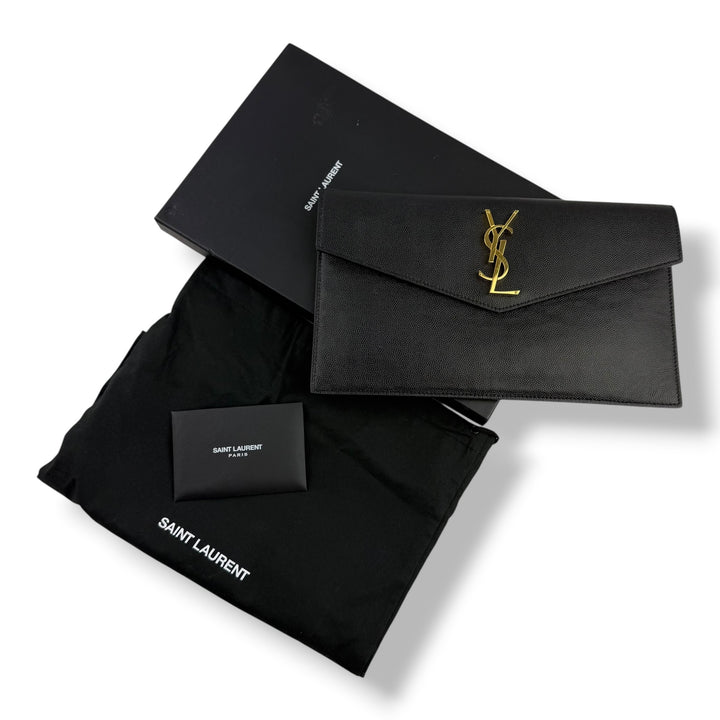 Saint Laurent YSL Uptown Black Leather Clutch Bag