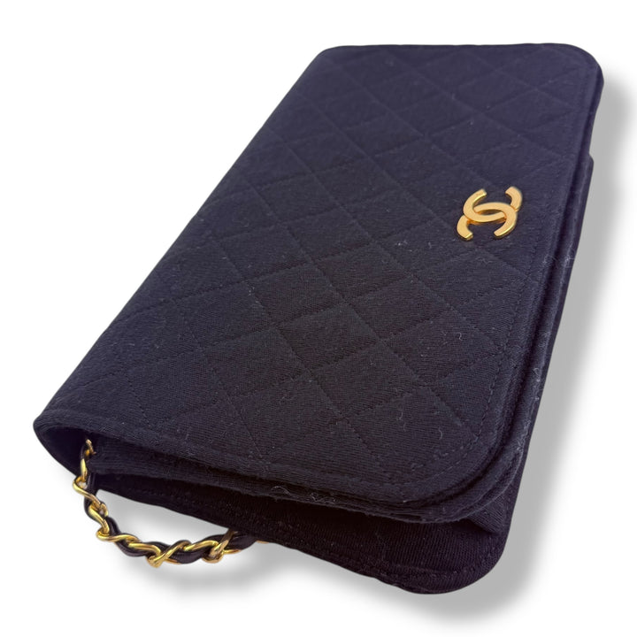 Chanel CC Black Push Lock Single Flap Quilted Cotton Shoulder Handbag