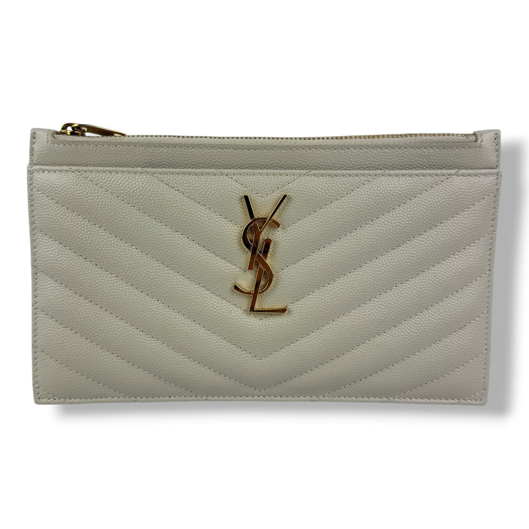 Saint Laurent Cassandre White Calfskin Leather Pouch Clutch Bag