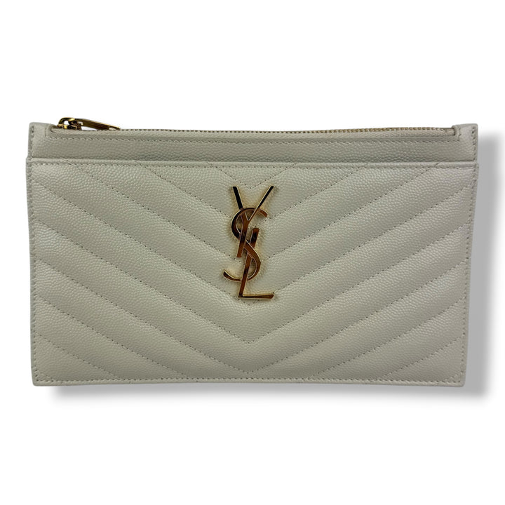 Saint Laurent Cassandre White Calfskin Leather Pouch Clutch Bag