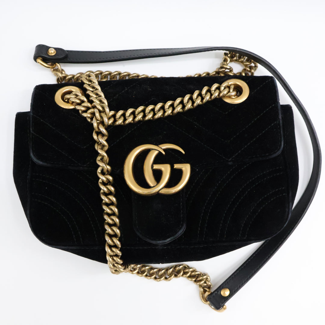 Gucci GG Marmont Black Velvet Mini Handbag