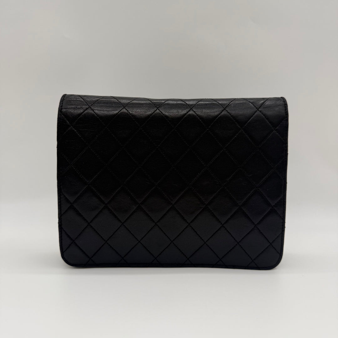 Chanel CC Black Push Lock Single Flap Quilted Lambskin Shoulder Handbag