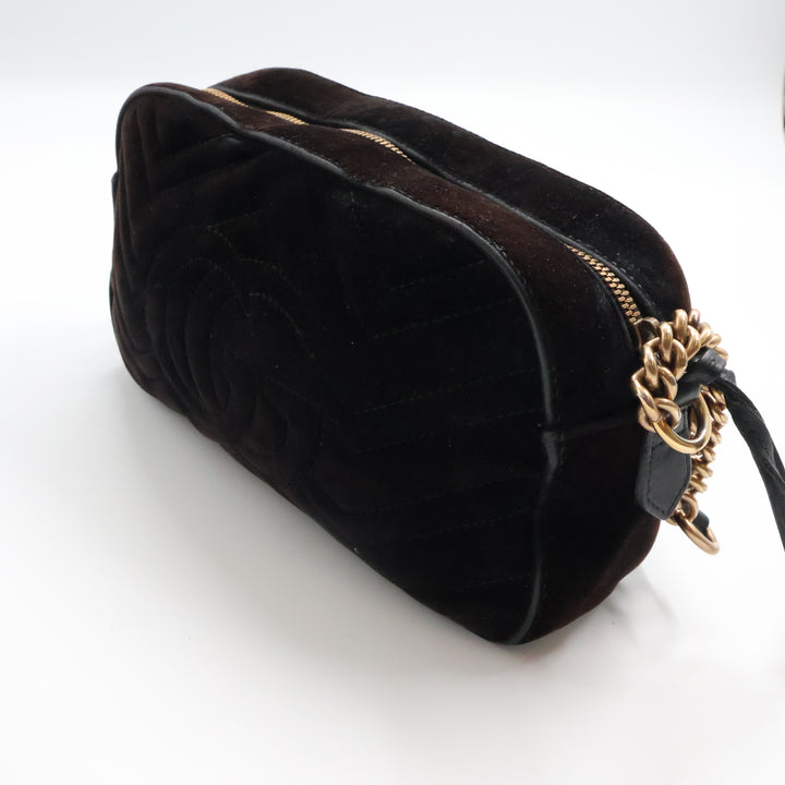 Gucci GG Marmont Black Velvet Small Camera Handbag