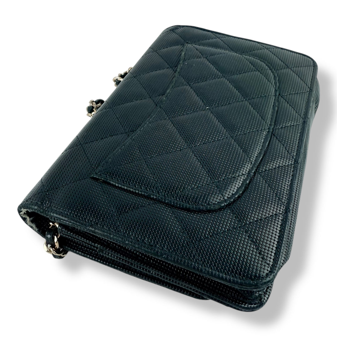 Chanel Black Perforated Lambskin Wallet On Chain Handbag