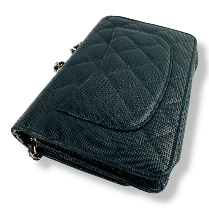 Chanel Black Perforated Lambskin Wallet On Chain Handbag