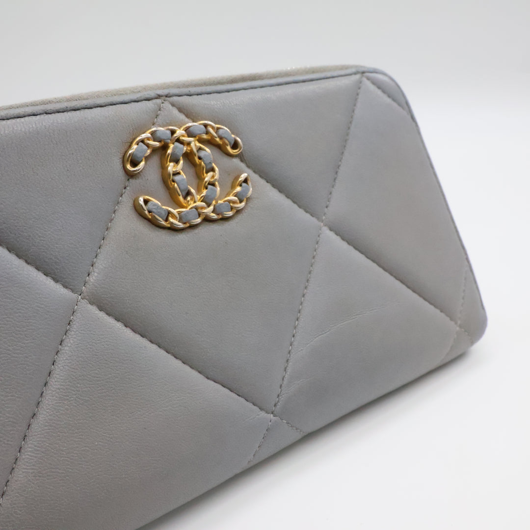 Chanel Zip Around Lambskin Quilted Grey Wallet