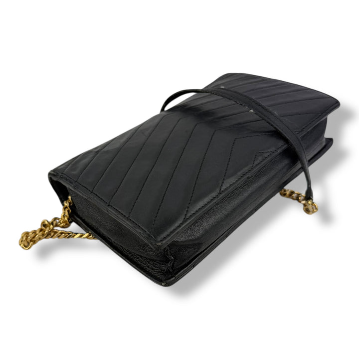 Saint Laurent YSL Black Envelope Leather Wallet On Chain Handbag