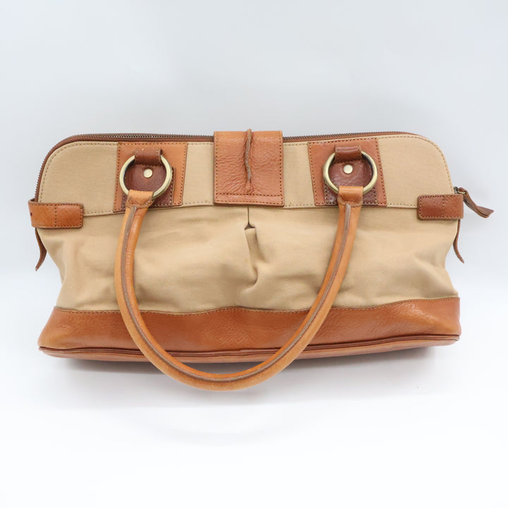 Burberry Vintage Beige/Brown Large Satchel Tote Handbag