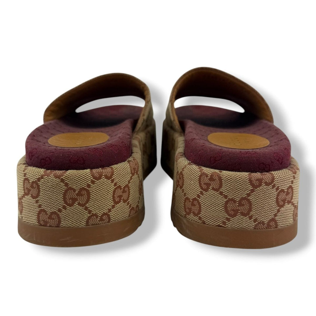 Gucci Beige/Burgundy GG Platform Sandals UK 4 / EU 37