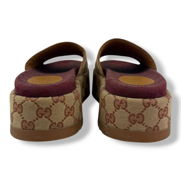 Gucci Beige/Burgundy GG Platform Sandals UK 4 / EU 37