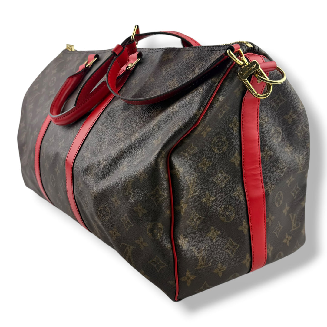 Louis Vuitton Bandouliere Brown Monogram / Red 50 Keepall Duffle Bag