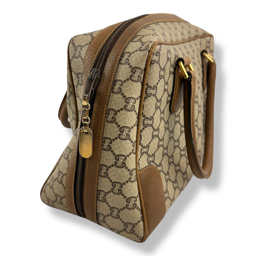 Gucci Beige GG Plus Monogram Boston Canvas Bag