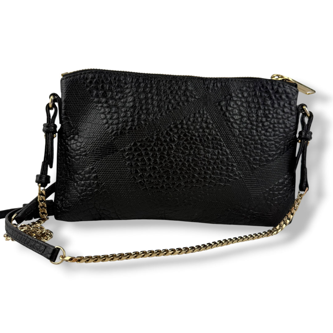 Burberry Black Leather Embossed Crossbody Bag