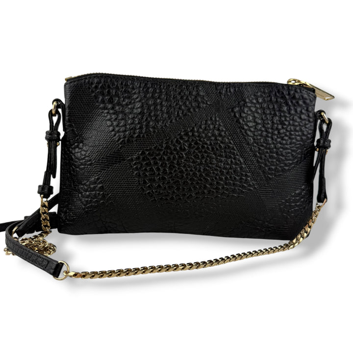 Burberry Black Leather Embossed Crossbody Bag