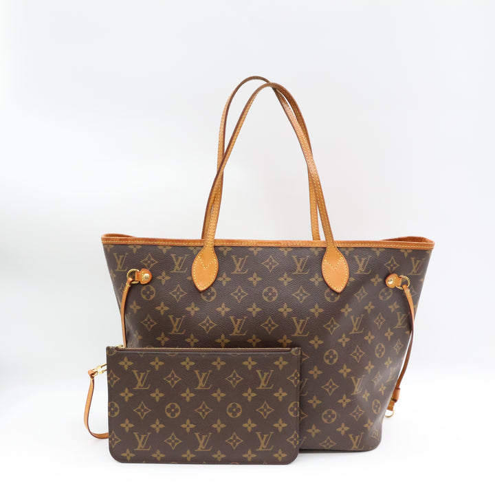 Louis Vuitton Brown Monogram Neverfull MM Handbag W/ Clutch Pouch