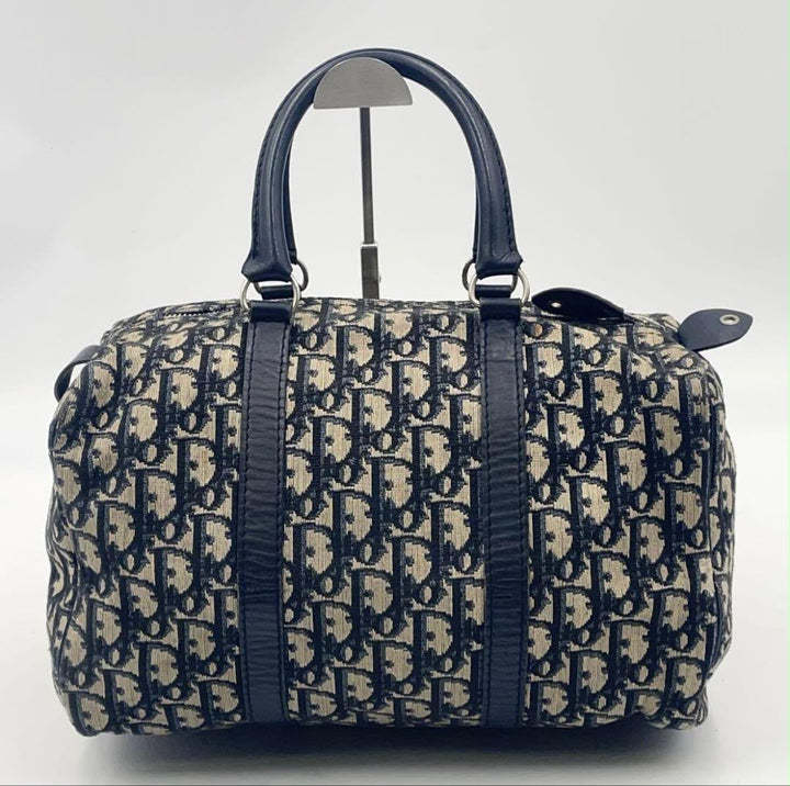 Christian Dior Boston 30 Monogram Oblique Beige/Navy Handbag