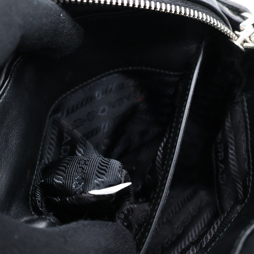 Prada Diagramme Black Calfskin Leather Camera Crossbody Handbag