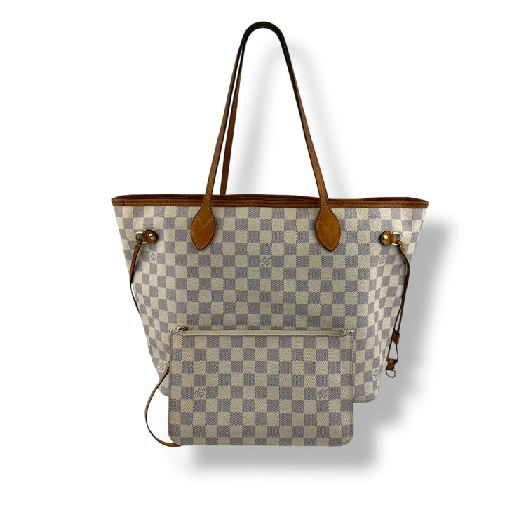 Louis Vuitton Damier Azur Neverfull MM Handbag With Pouch