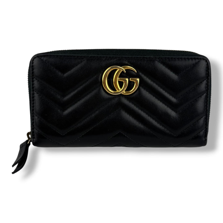 Gucci GG Marmont Black Leather Zip Around Wallet