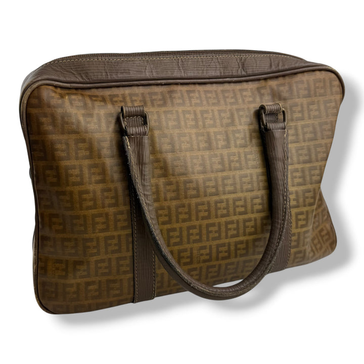 Fendi Zucca Brown Boston Tote Handbag