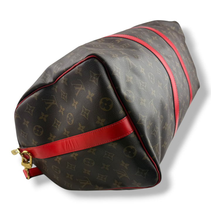 Louis Vuitton Bandouliere Brown Monogram / Red 50 Keepall Duffle Bag