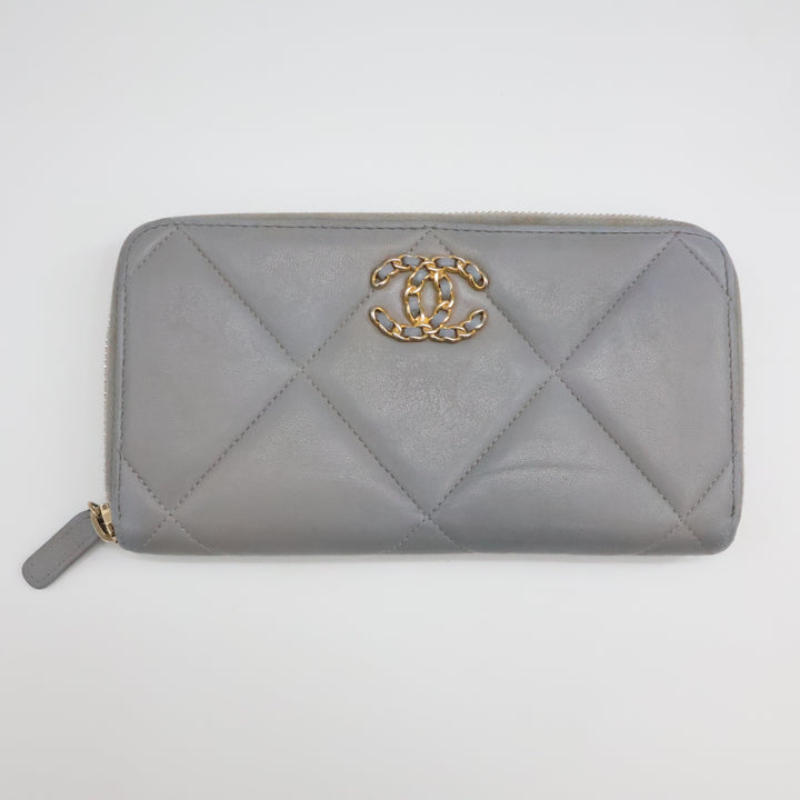 Chanel Zip Around Lambskin Quilted Grey Wallet