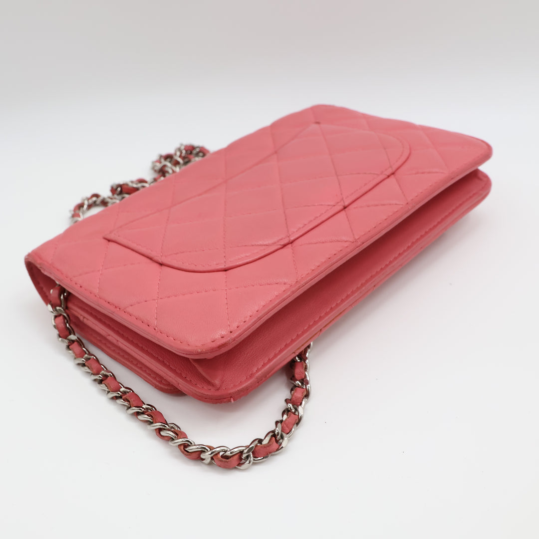 CHANEL Lambskin Quilted Wallet On Chain WOC Pink Handbag