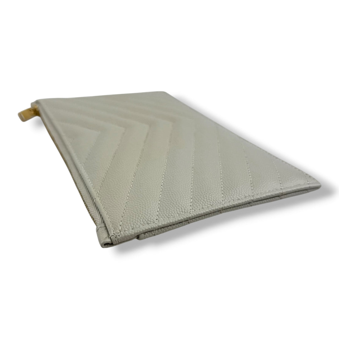 Saint Laurent Cassandre White Calfskin Leather Pouch Clutch Bag