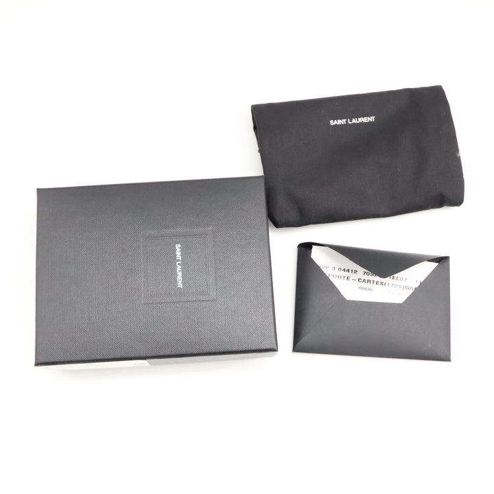 Saint Laurent YSL Cassandre Grey Quilted Leather Cardholder Purse