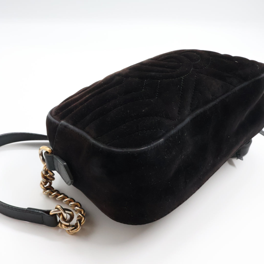 Gucci GG Marmont Black Velvet Small Camera Handbag