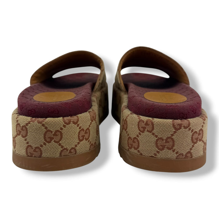 Gucci Beige/Burgundy GG Platform Sandals UK 4 / EU 37