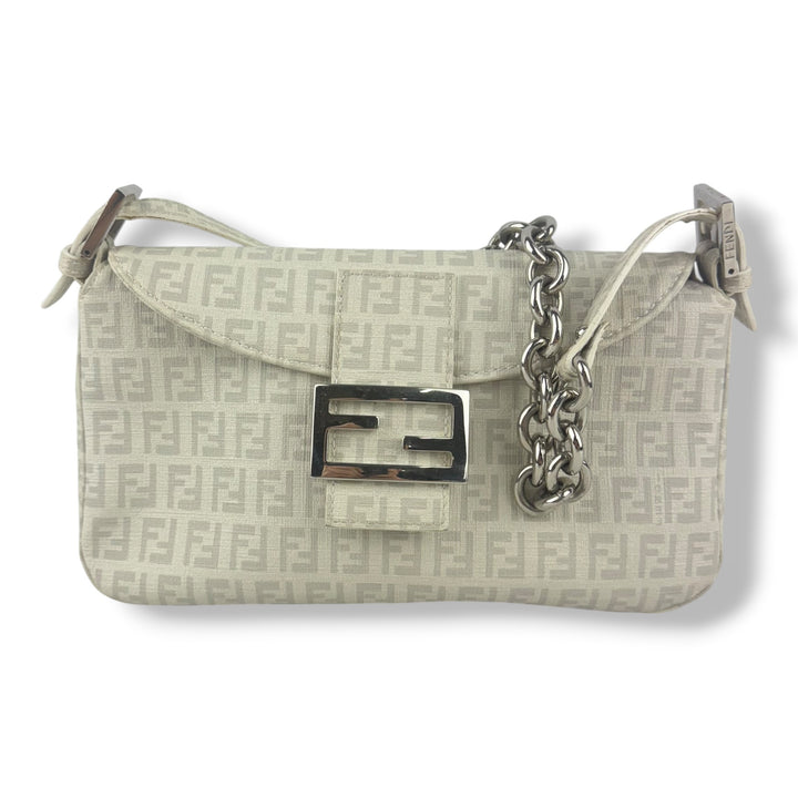 Fendi FF Zucchino Mamma Baguette Grey Handbag